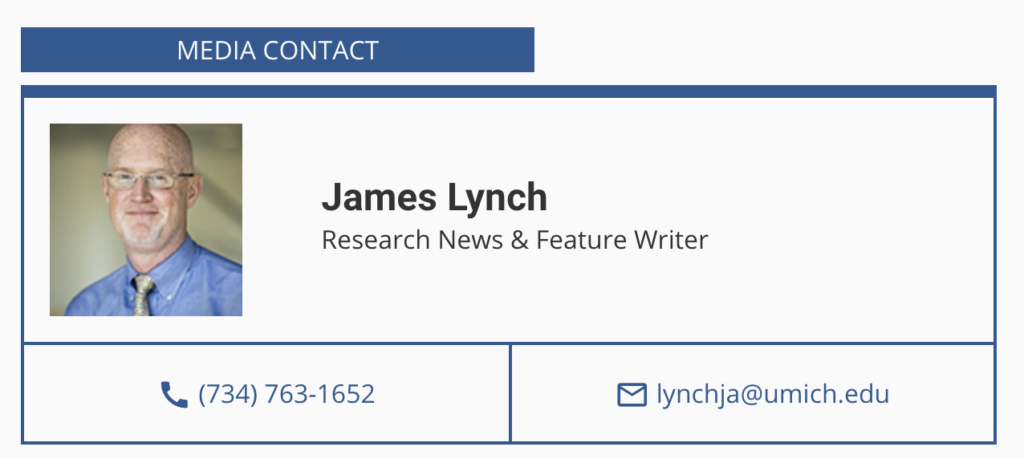 media contact block showing information for writer james lynch