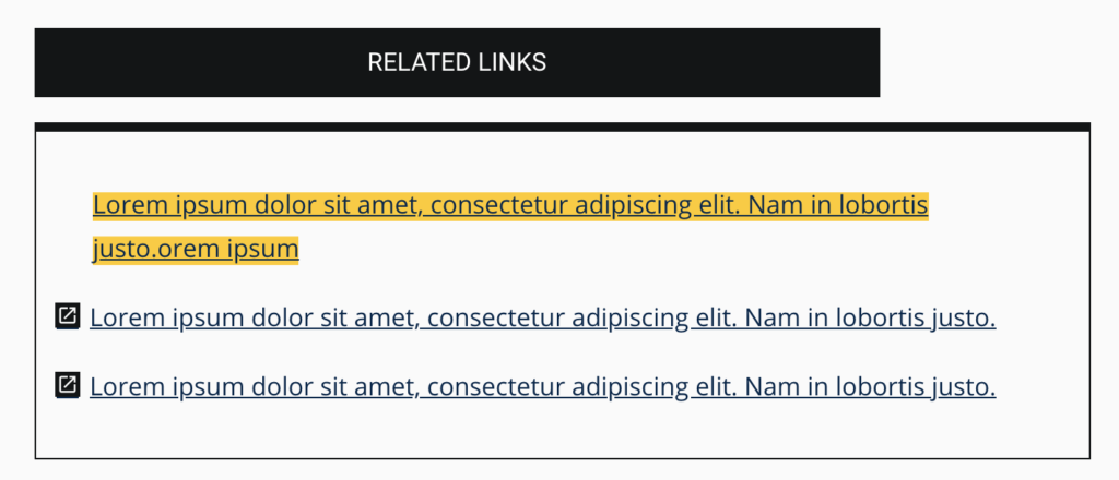 screenshot showing related links design with highlight upon hover